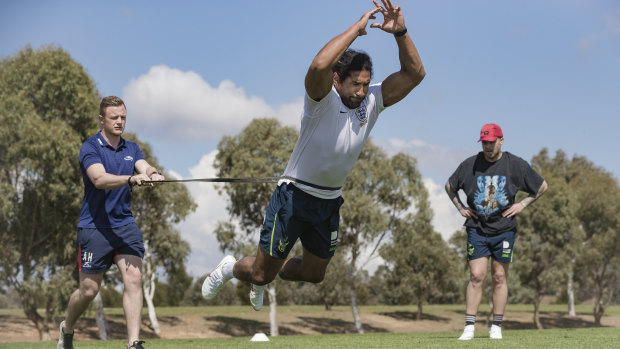 Blake Austin and Sia Soliola attend a speed and agility course run by Andrew Heffernan.