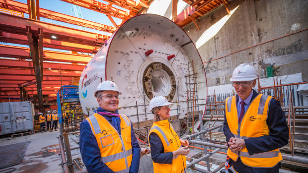 The first tunnel boring machine for the Metro Tunnel is still being assembled at North Melbourne.
