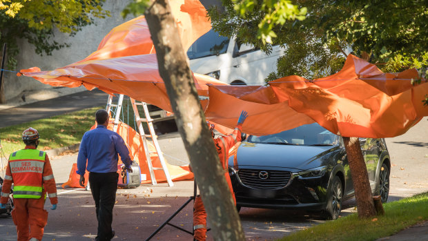 The scene at Coppin Grove in Hawthorn where two women were stabbed, one fatally.