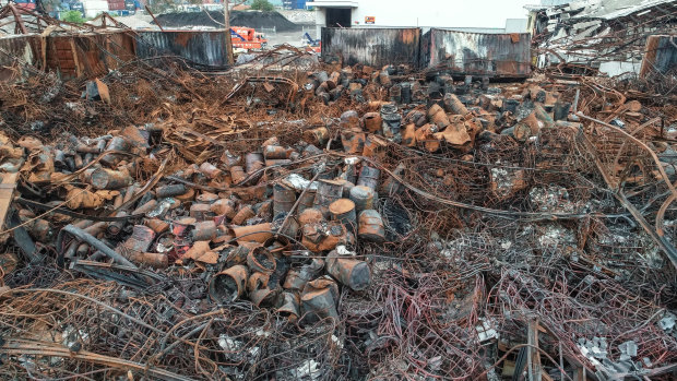 The aftermath of the fire at the West Footscray factory.