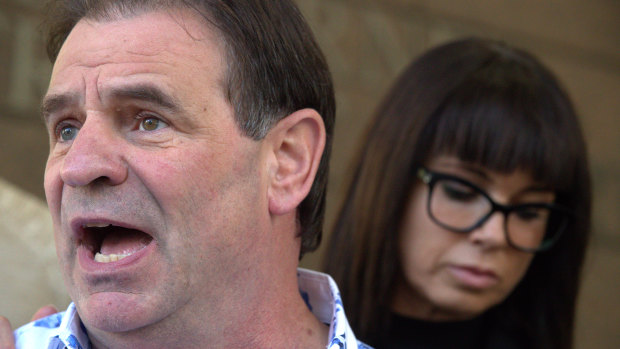 John Setka at Melbourne Magistrates Court with his wife Emma Walters.