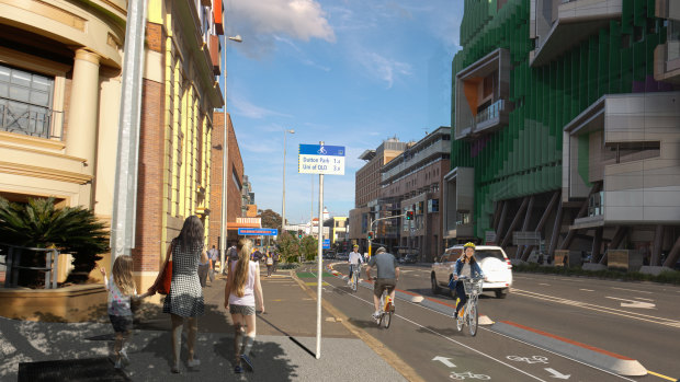 A concept image of the Woolloongabba bikeway from 2017.