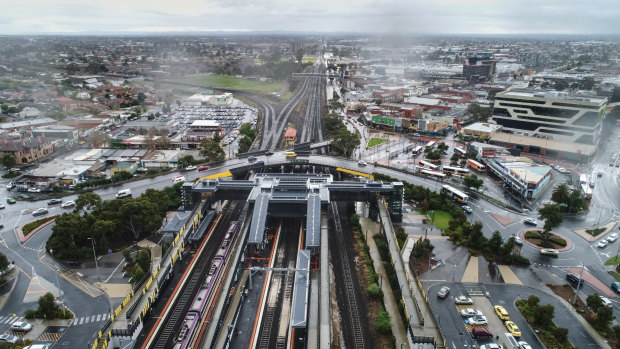 An overhead view of Sunshine railway station, which would link with the proposed Melbourne Airport rail link.