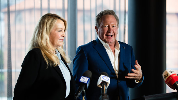 Fortescue chairman Andrew Forrest and outgoing chief executive Elizabeth Gaines.