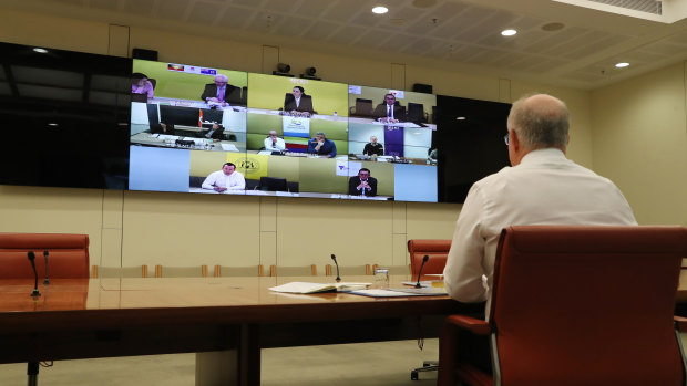 Scott Morrison in a meeting of the national cabinet with the state premiers and chief ministers.