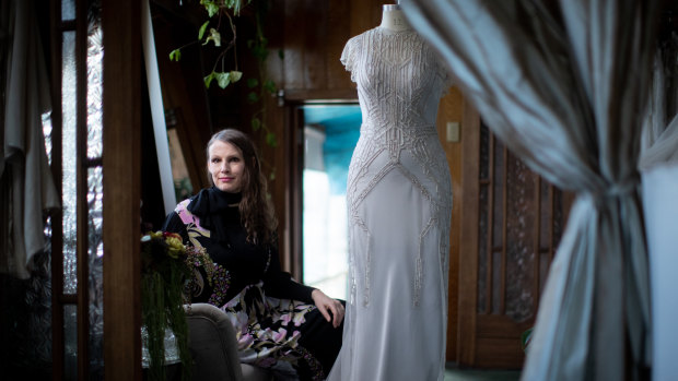 Bridal designer Gwendolynne Burkin in her atelier in Fitzroy, Melbourne. 