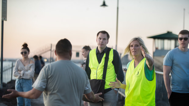 Earthcare St Kilda volunteer Leanne Stevenson recently asking a fisherman to leave the area.