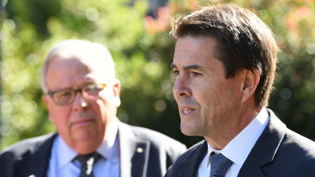 NSW Minister for Better Regulation Kevin Anderson and Building Commissioner David Chandler at NSW Parliament House earlier this year. 