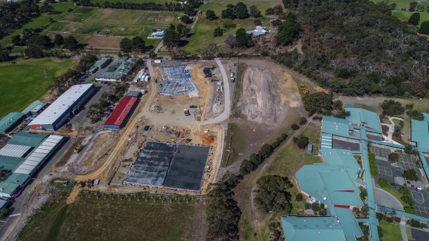 Construction near Bellarine Secondary College's Drysdale campus (right) as part of the neighboring St Ignatius Catholic College expansion.