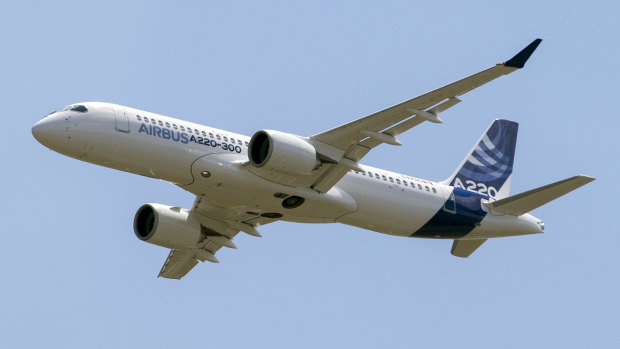 Airbus' newest jet, the A220, seats about 100 to 150 people. 