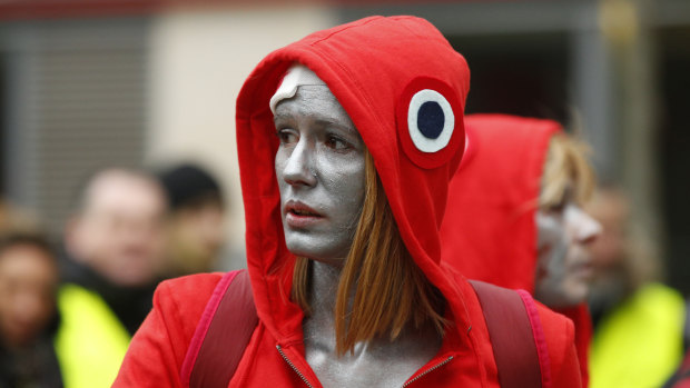 A protester attends the 12th weekly yellow vests demonstration in Paris on Saturday.