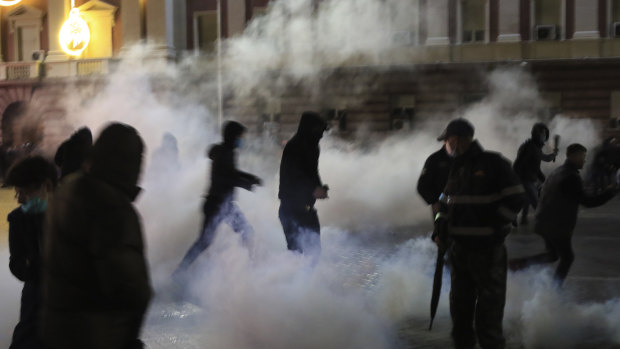 Tear gas was used against the protesters outside the Prime Minister's office in Tirana, Albania.