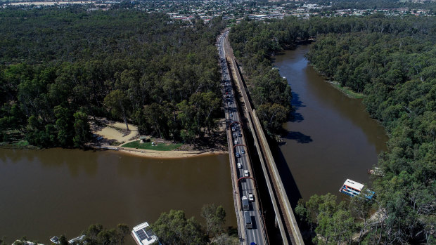 The Echuca-Moama bridge. After decades of campaigning, a second bridge is under construction. 