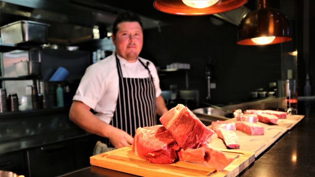 Chef Trent Robson with wagyu.