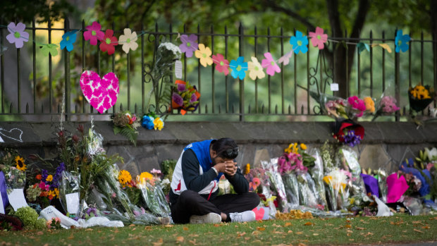 A makeshit memorial for the victims of the Christchurch terror attacks.