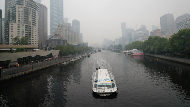 The Yarra River on Monday, with air quality 'very poor' across most of Melbourne.