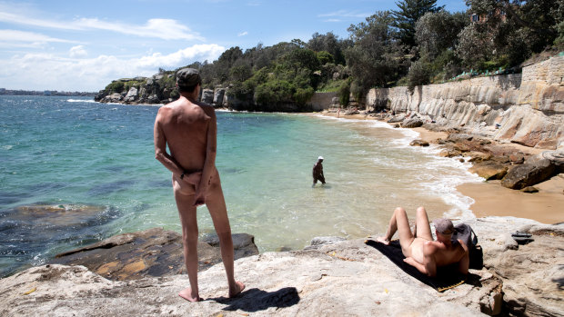 John, left, and a fellow nudist at Lady Bay beach.