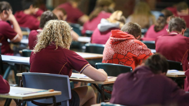 Year 7 students in their NAPLAN test. 