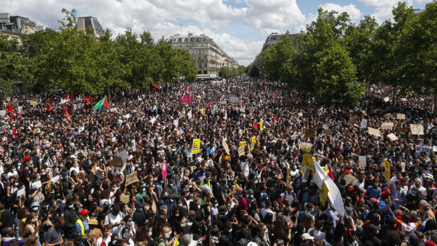 Thousands of anti-racism protesters in Paris on Saturday, June 13. 