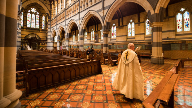 Archbishop Philip Freier hosts Easter Sunday service, 10 days early, in an empty St Paul's Cathedral.  