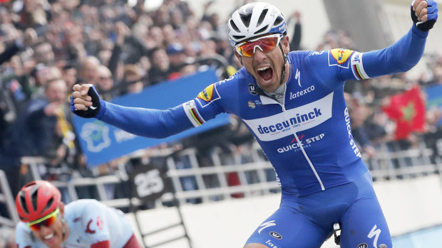 Belgian Philippe Gilbert, riding for Deceuninck–Quick-Step, claims the 'Hell of the North'.