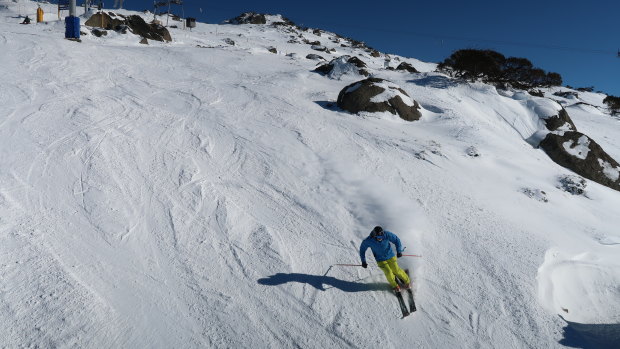 Skiers and snowboarders at Perisher. 