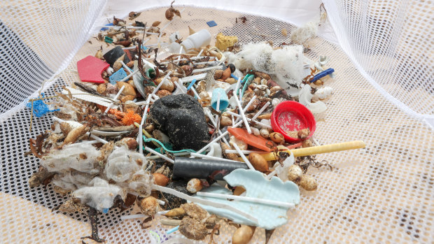 Plastic rubbish washed up onto Warrnambool's Second Beach.