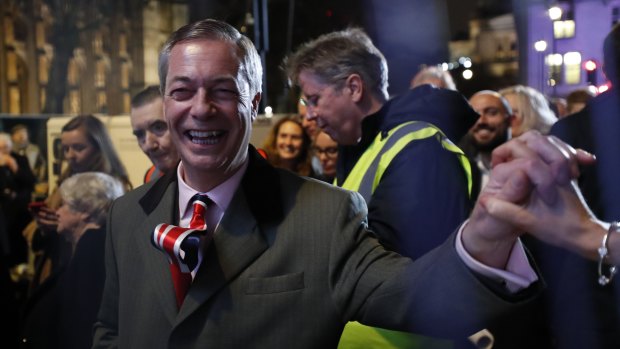 Brexit Party leader Nigel Farage was swamped at the rally.