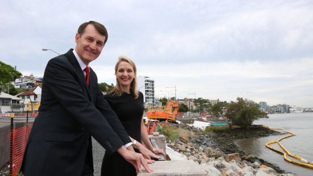 Lord mayor Graham Quirk and councillor Amanda Cooper at Kingsford Smith Drive in December.