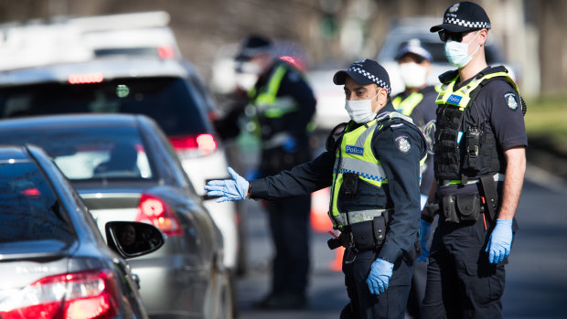 Police doing stop checks in Melbourne on Friday.