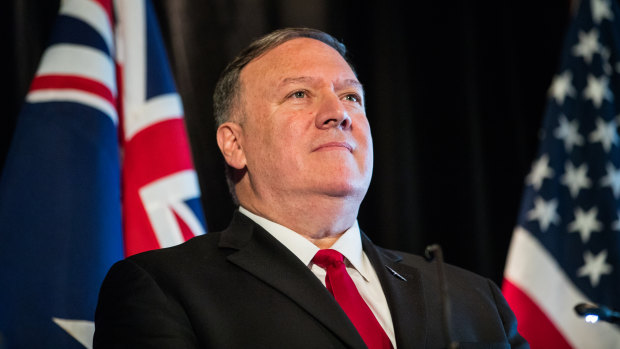 US Secretary of State Mike Pompeo at a joint American-Australian press conference at State Parliament. 