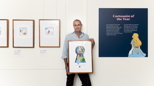 Matt Golding was announced as cartoonist of the year at the launch of the Behind the Lines exhibition on Friday. 