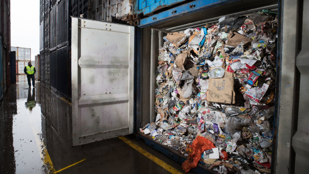 A container filled with waste processed by SKM recycling, at Tasman Logistics' Brooklyn headquarters.