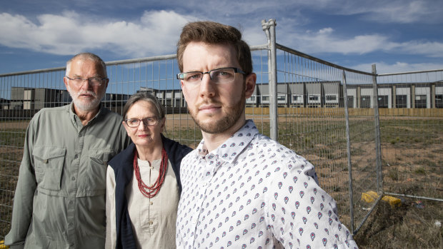 Coombs residents John and Alison Hutchison, and Ryan Hemsley were angered by the original development proposal, and are waiting to see the next.
Photo: Sitthixay Ditthavong