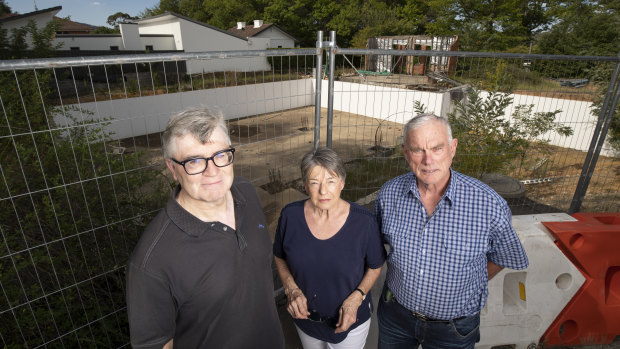 From left: David Harvey, Chris Windsor, and Graeme Windsor from the Yarralumla Residents Association have been trying to get the ACT government to take back a dormant block.