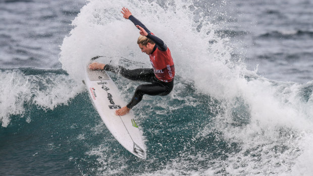 Ethan Ewing in action on the final day of the Rip Curl Pro at Bells Beach.