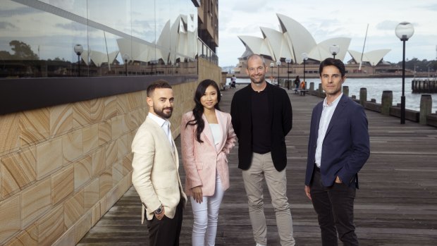 (L-R) Gavin Rubinstein from Luxe Listings Sydney, actor Shuang Hu from Five Blind Dates, Amazon Prime head of international originals, James Farrell and local content boss Tyler Bern