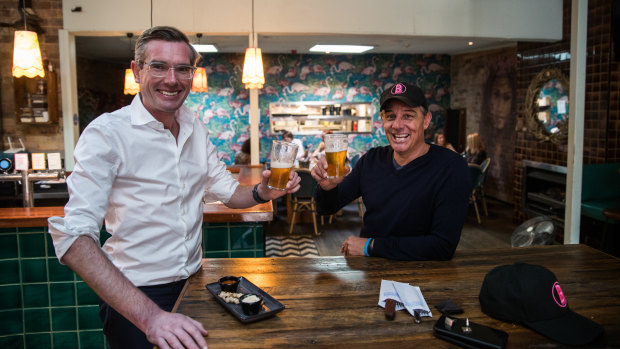 NSW Treasurer Dominic Perrottet having a beer at The Balmain. 