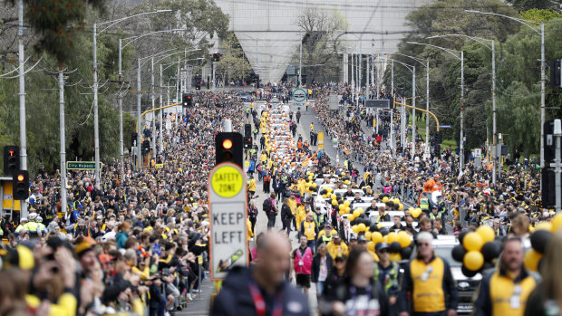 The way we were. The grand final parade in 2019, in Melbourne.
