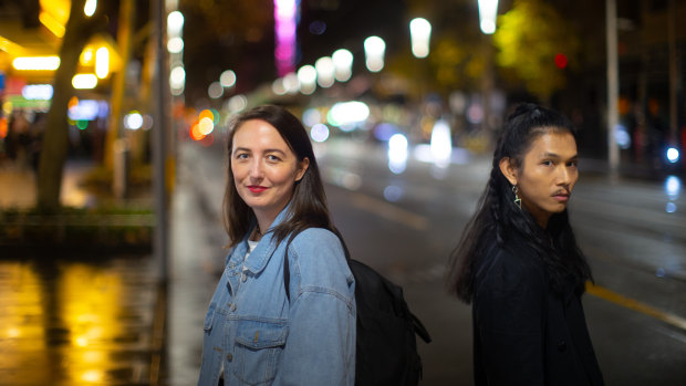 Scattered co-creator Kate Darrigan with the TikTok series’ co-writer Adolfo Aranjuez in Melbourne on Friday. 