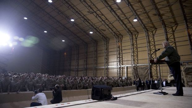 Trump speaks at a hanger rally at Al-Asad Air Base, Iraq.
