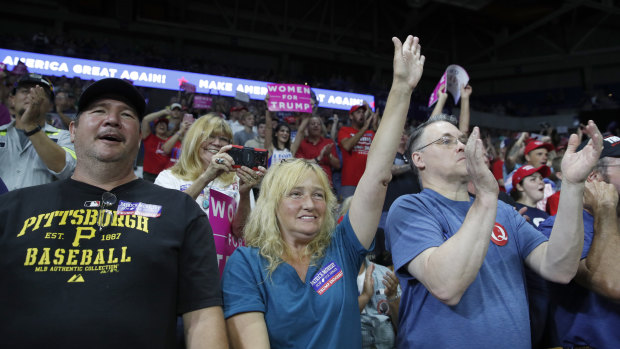 Supporters cheer as President Donald Trump speaks during a rally last week.