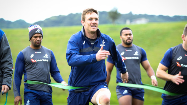 Back to work: Dane Haylett-Petty at training on Waiheke Island, where the Wallabies will base themselves before the second Bledisloe Test.