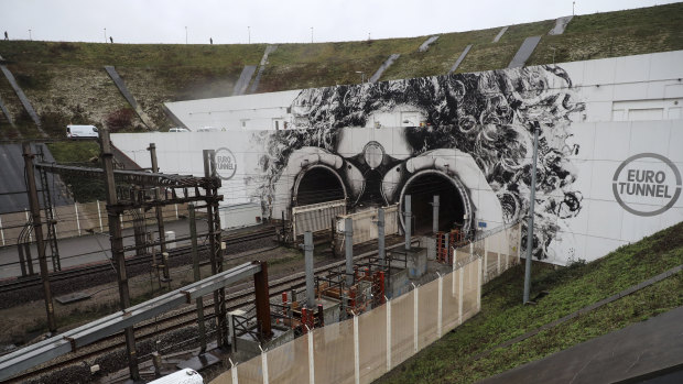 Temporarily closed: the entrance of the Channel tunnel in Coquelles, northern France.