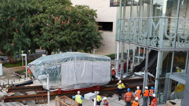 A rare German tank was craned into the Queensland Museum for Remembrance Day.