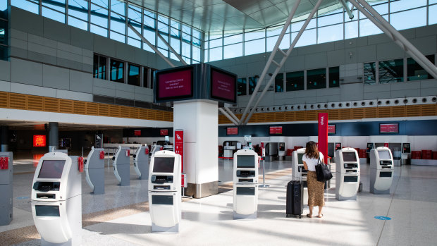 Qantas’ near-empty terminal at Sydney Airport last month.
