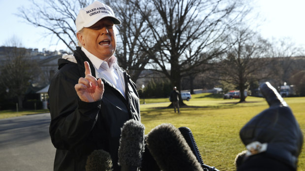 President Donald Trump  speaks to the media on the South Lawn of the White House on January 10, 2019.