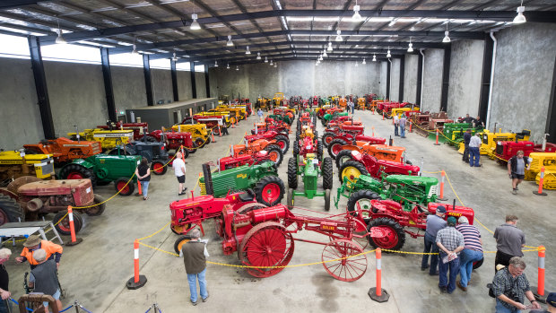 More than 100 tractors were collected in this purpose-built shed in secret.