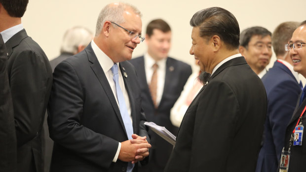 Prime Minister Scott Morrison meets with China’s President Xi Jinping during the G20 in Japan on June 28, 2019.