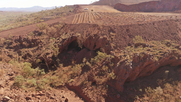 The site at Juukan Gorge that was reduced to rubble to extend one of Rio Tinto's iron ore mines.